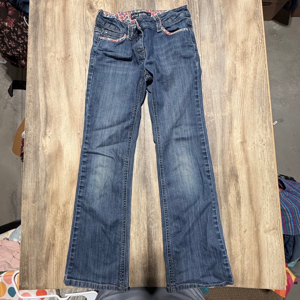 Mini Boden Girls Blue Floral Trim Bootcut Jeans Size 11Y Medium Wash Adjustable - Picture 2 of 5